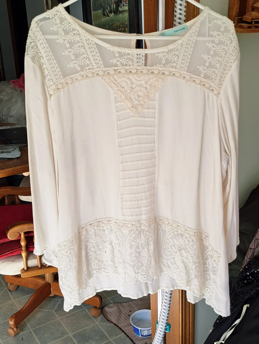 Maurices Cream Lace Yoke Long Sleeve Blouse - Picture 1 of 4